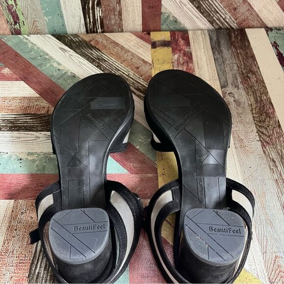 Beautifeel Women’s Black Suede Nude Mesh Velcro Straps EUC Anti-Slip Bottm 9-9.5 - Picture 8 of 11